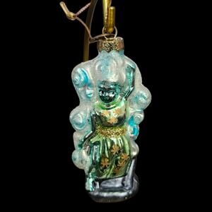 Thomas Pacconi Glass Angel Ornament Blue Green Gold Glitter Vintage